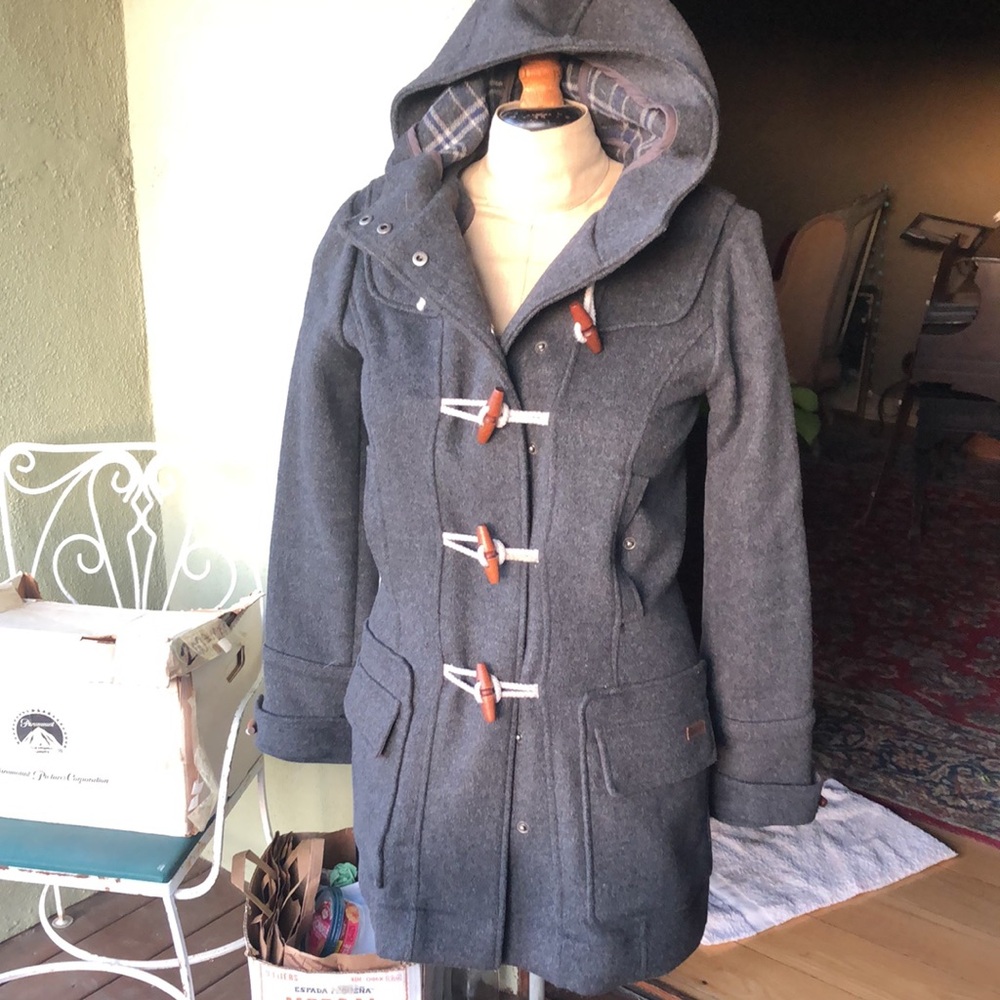 Roots Canada wool hooded grey flannel coat size petite